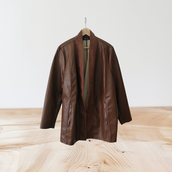 Claire France Brown Leather Jacket with Suede Trim - Picture 2 of 5